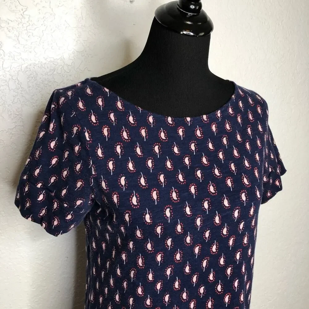 Boden navy blue pink paisley print knit shift dress size 6R